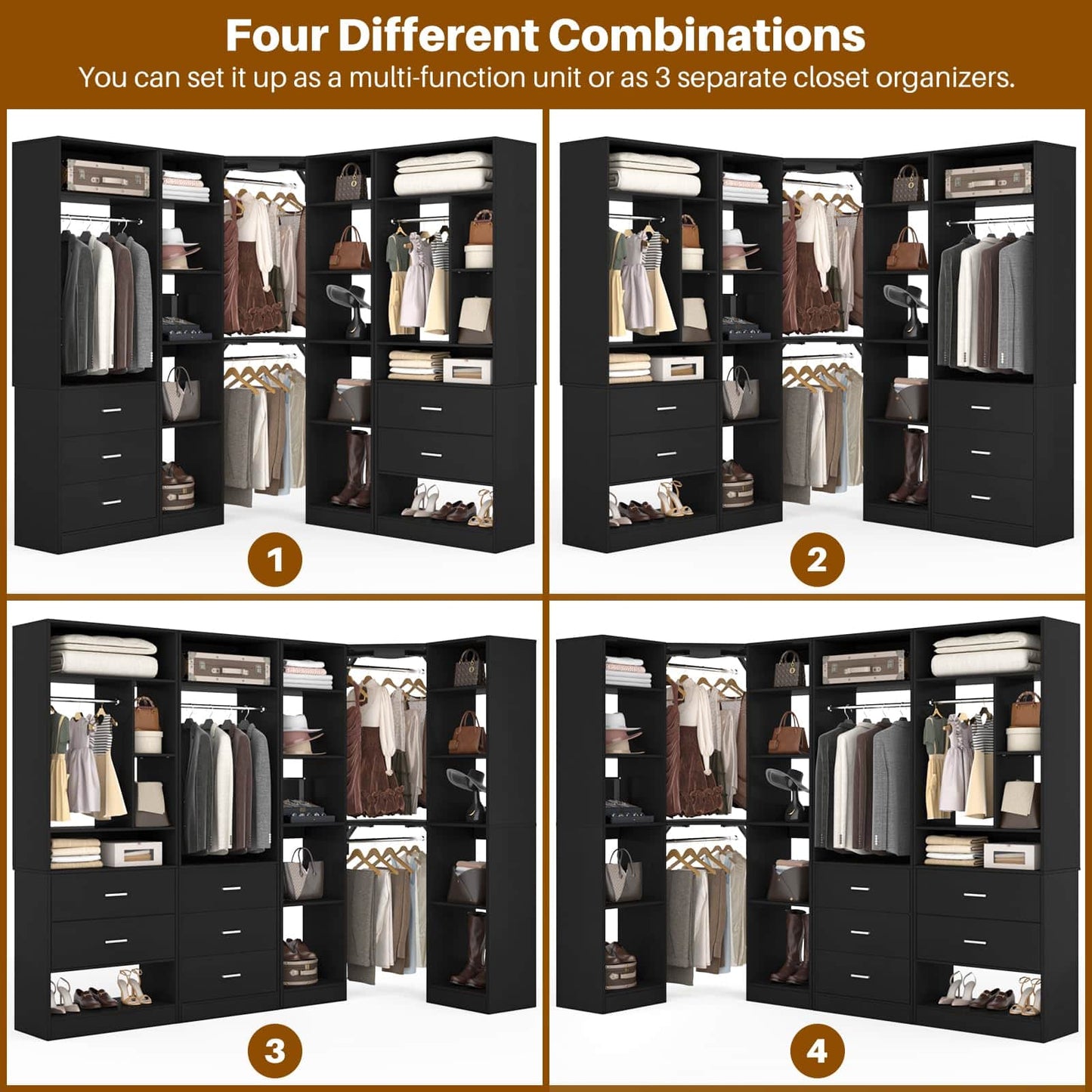 Freestanding Closet System with 3 Sets, 87.2" Closet Organizer System , Reversible L Shaped Walk-in Closets,