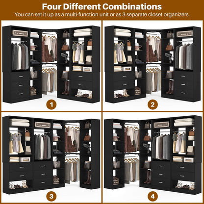 Freestanding Closet System with 3 Sets, 87.2" Closet Organizer System , Reversible L Shaped Walk-in Closets,