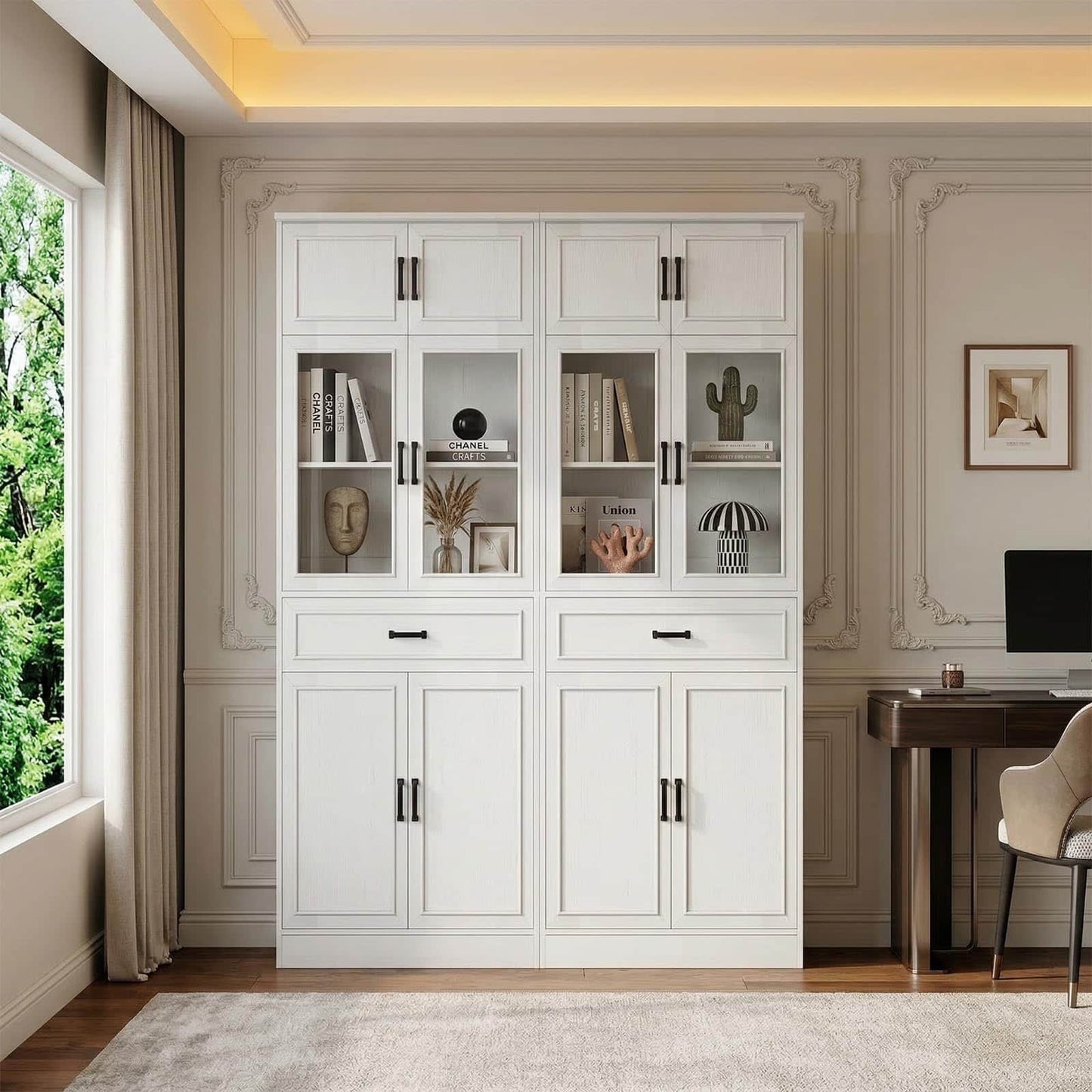 2-Pack 80" Tall Kitchen Pantry Cabinets - Freestanding Storage with Glass Doors, Adjustable Shelves & Drawer Organizer
