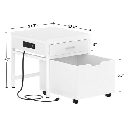Mini Fridge Stand with Drawer Storage & Sockets, Heavy Duty Mini Refrigerator table with Rolling Cabinet