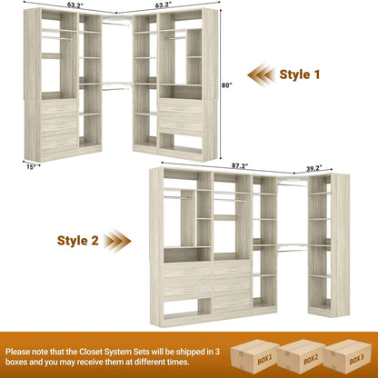 Freestanding Closet System with 3 Sets, 87.2" Closet Organizer System , Reversible L Shaped Walk-in Closets,