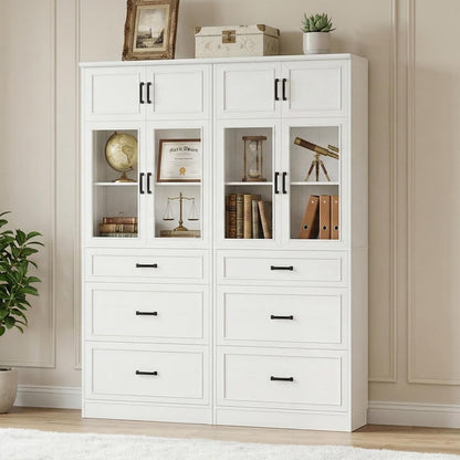 80" Tall Kitchen Pantry Cabinet with Glass Doors, 3 Drawers & Adjustable Shelves - Versatile Storage Cupboard