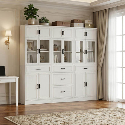 Farmhouse Storage Cabinet Bundle - 2-Pack 80" Tall Pantry Set + Single Tall Pantry Cabinet with Drawers, Space-Saving Design