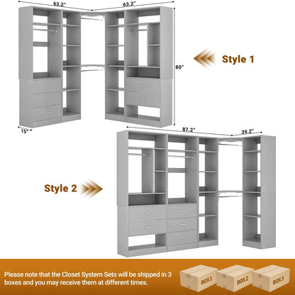 Freestanding Closet System with 3 Sets, 87.2" Closet Organizer System , Reversible L Shaped Walk-in Closets,