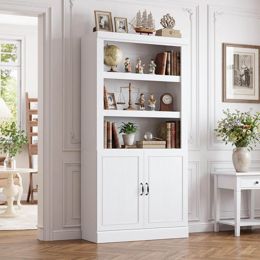 71" Tall Bookshelf with Doors and Adjustable Shelves