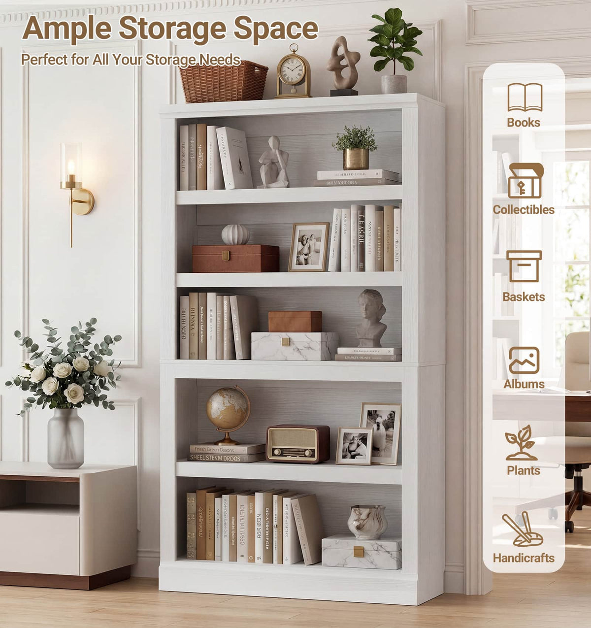 71” Tall Bookcase with Adjustable Storage Shelves