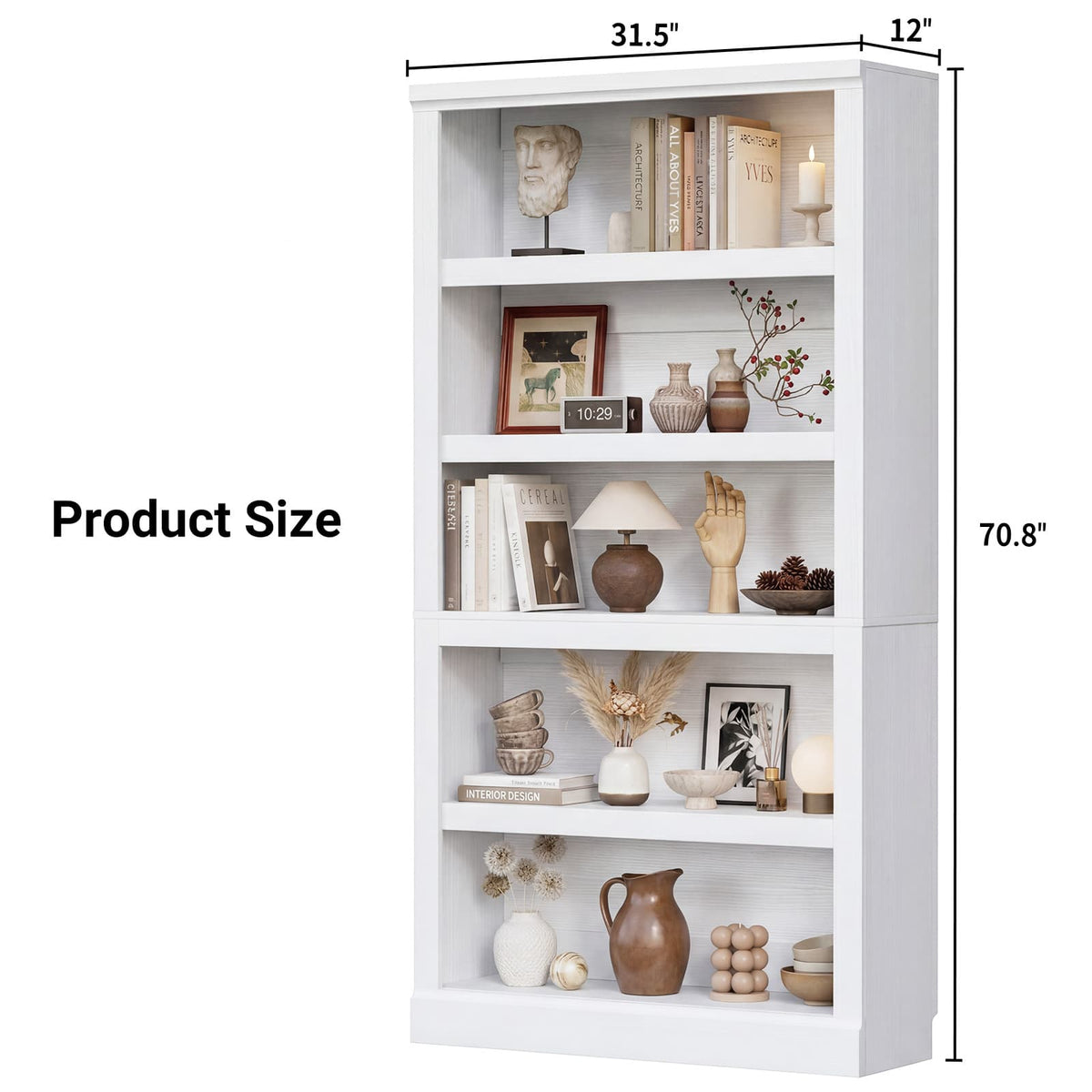 71” Tall Bookcase with Adjustable Storage Shelves