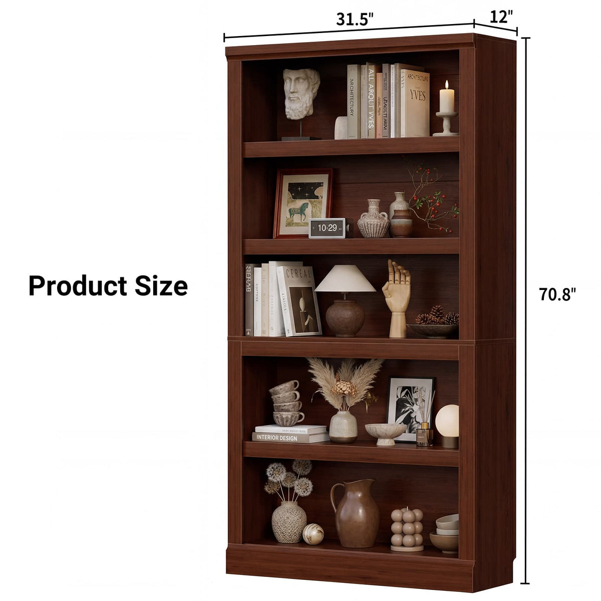 71” Tall Bookcase with Adjustable Storage Shelves